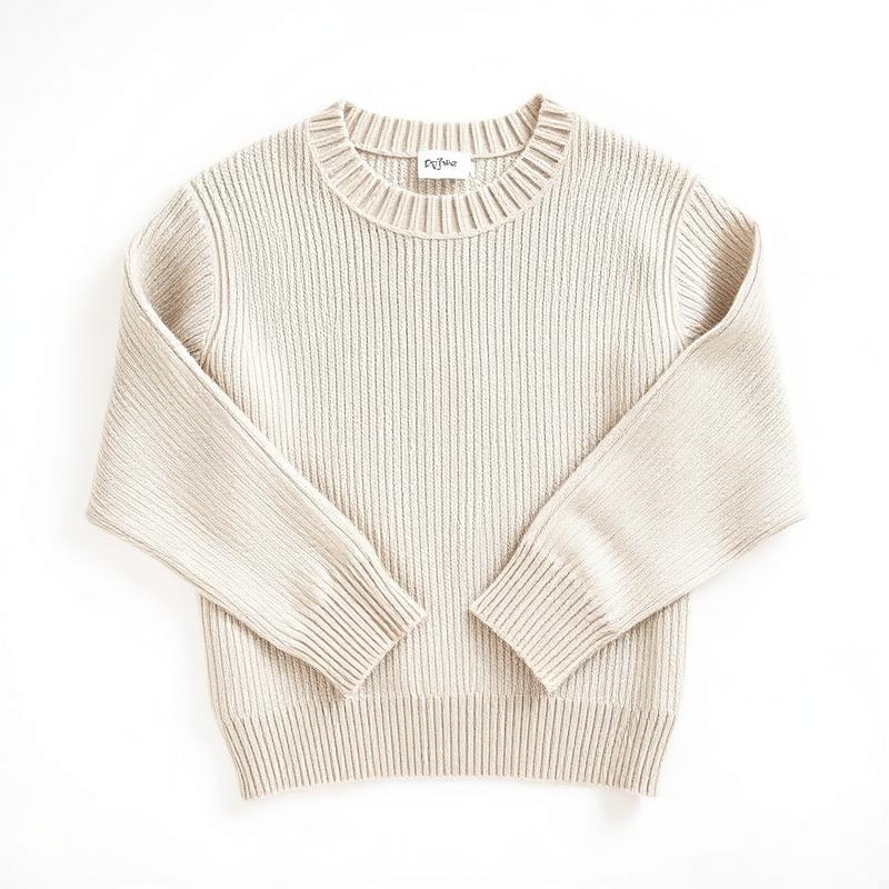 Plain product photo of a beige knit sweater